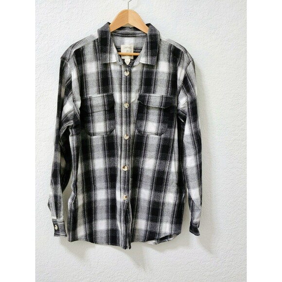Japna Women's XL Black and White Plaid Japanese Cotton Heavy Flannel Button Up - Picture 1 of 8
